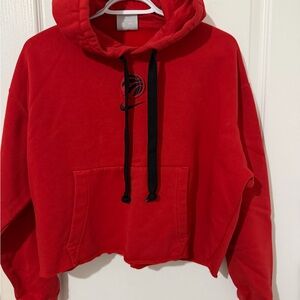 NBA Red Cropped Crewneck Hoodie with Black Drawstrings